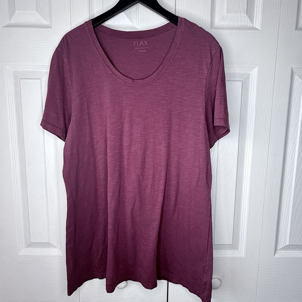 FLAX Linen T-Shirt Top XL Extra Large Burgundy Purple Short Sleeve Slub Knit